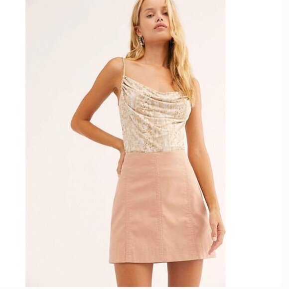 FREE PEOPLE Modern Femme Vegan Mini Skirt in Nude Size 6 - Picture 12 of 12